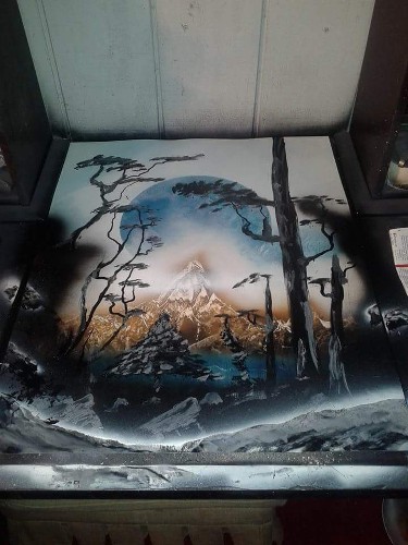 Wooden Peak spray paint art